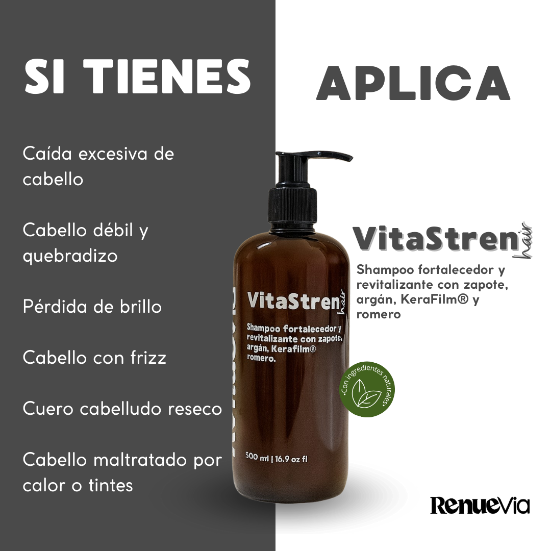 VitaStren Hair – Shampoo fortalecedor y revitalizante con zapote, argán, KeraFilm® y romero