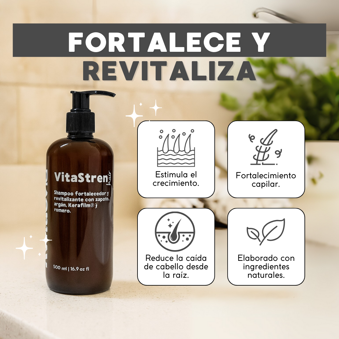 VitaStren Hair – Shampoo fortalecedor y revitalizante con zapote, argán, KeraFilm® y romero