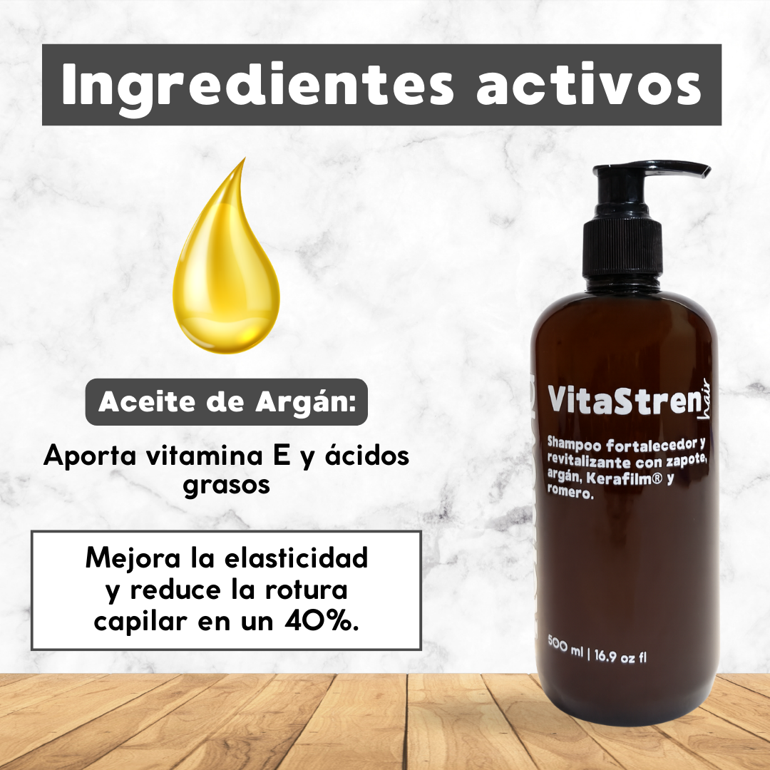 VitaStren Hair – Shampoo fortalecedor y revitalizante con zapote, argán, KeraFilm® y romero