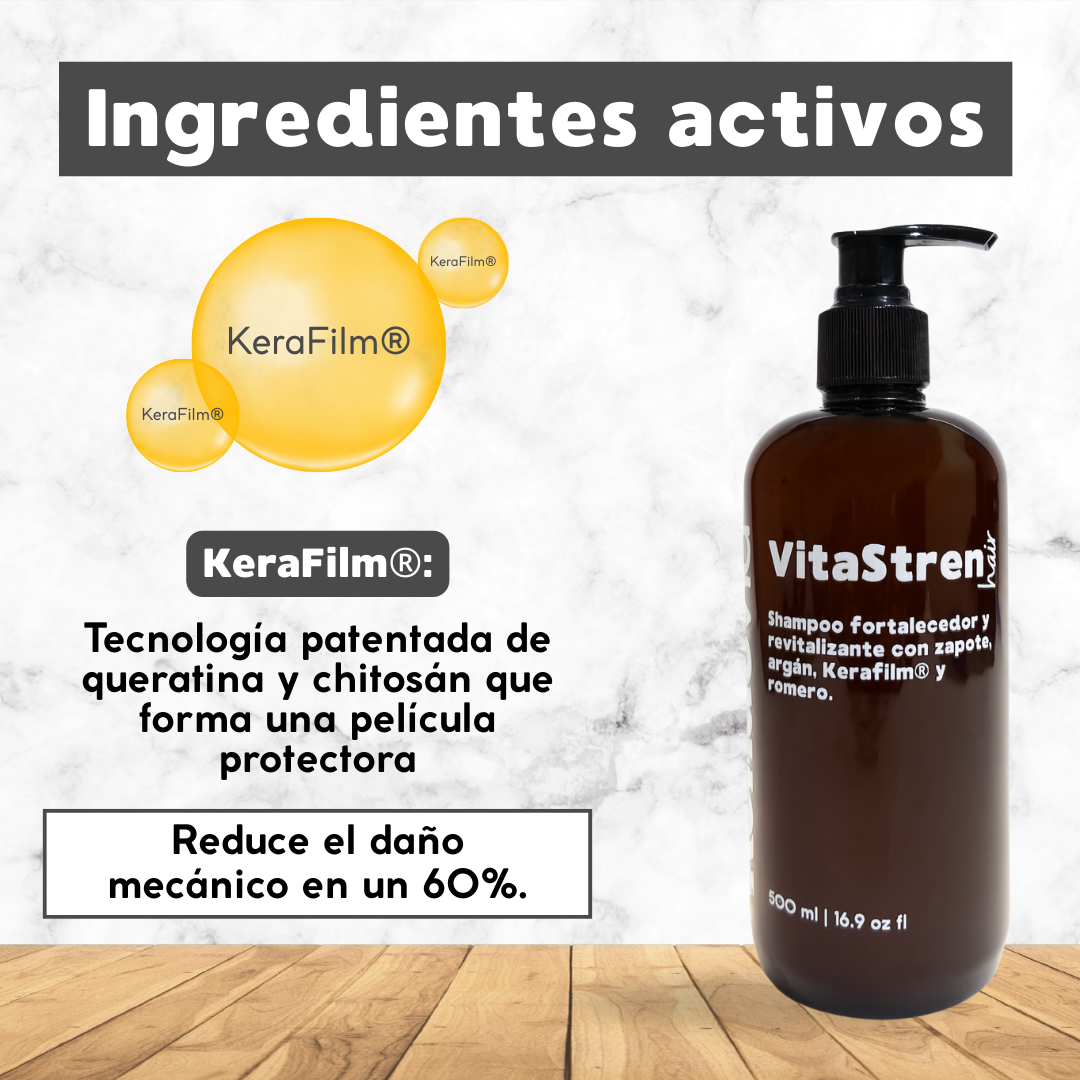VitaStren Hair – Shampoo fortalecedor y revitalizante con zapote, argán, KeraFilm® y romero