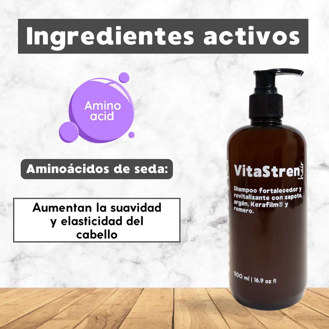 VitaStren Hair – Shampoo fortalecedor y revitalizante con zapote, argán, KeraFilm® y romero