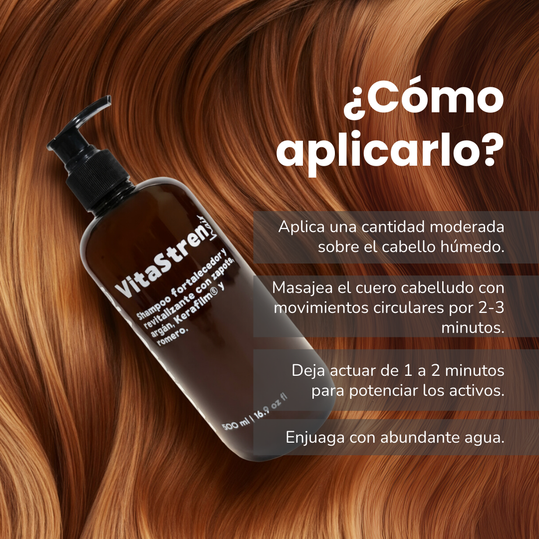 VitaStren Hair – Shampoo fortalecedor y revitalizante con zapote, argán, KeraFilm® y romero