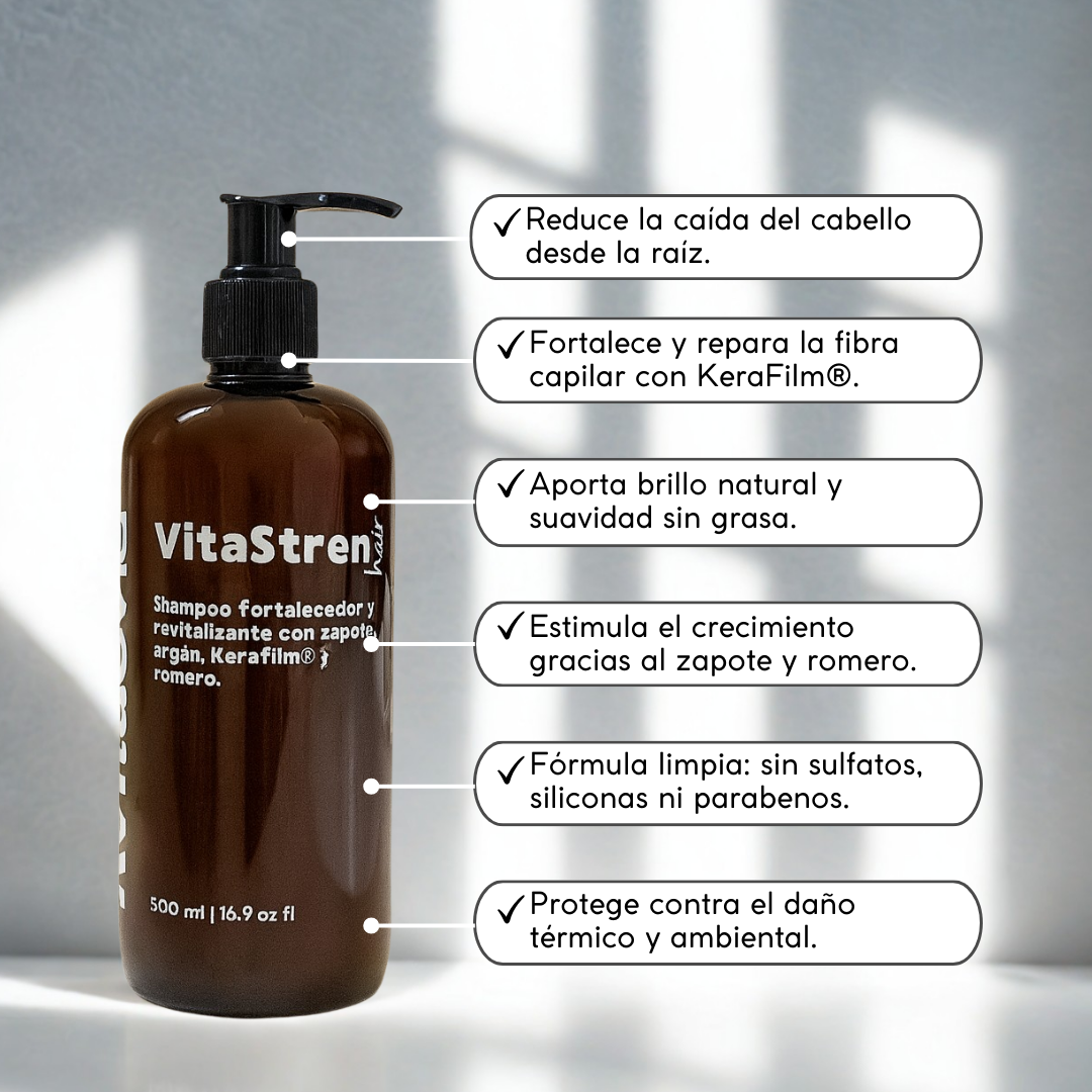 VitaStren Hair – Shampoo fortalecedor y revitalizante con zapote, argán, KeraFilm® y romero