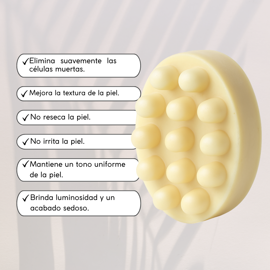 Glowé bar. Jabón exfoliante facial/corporal en barra con Arroz y Concha Nácar.