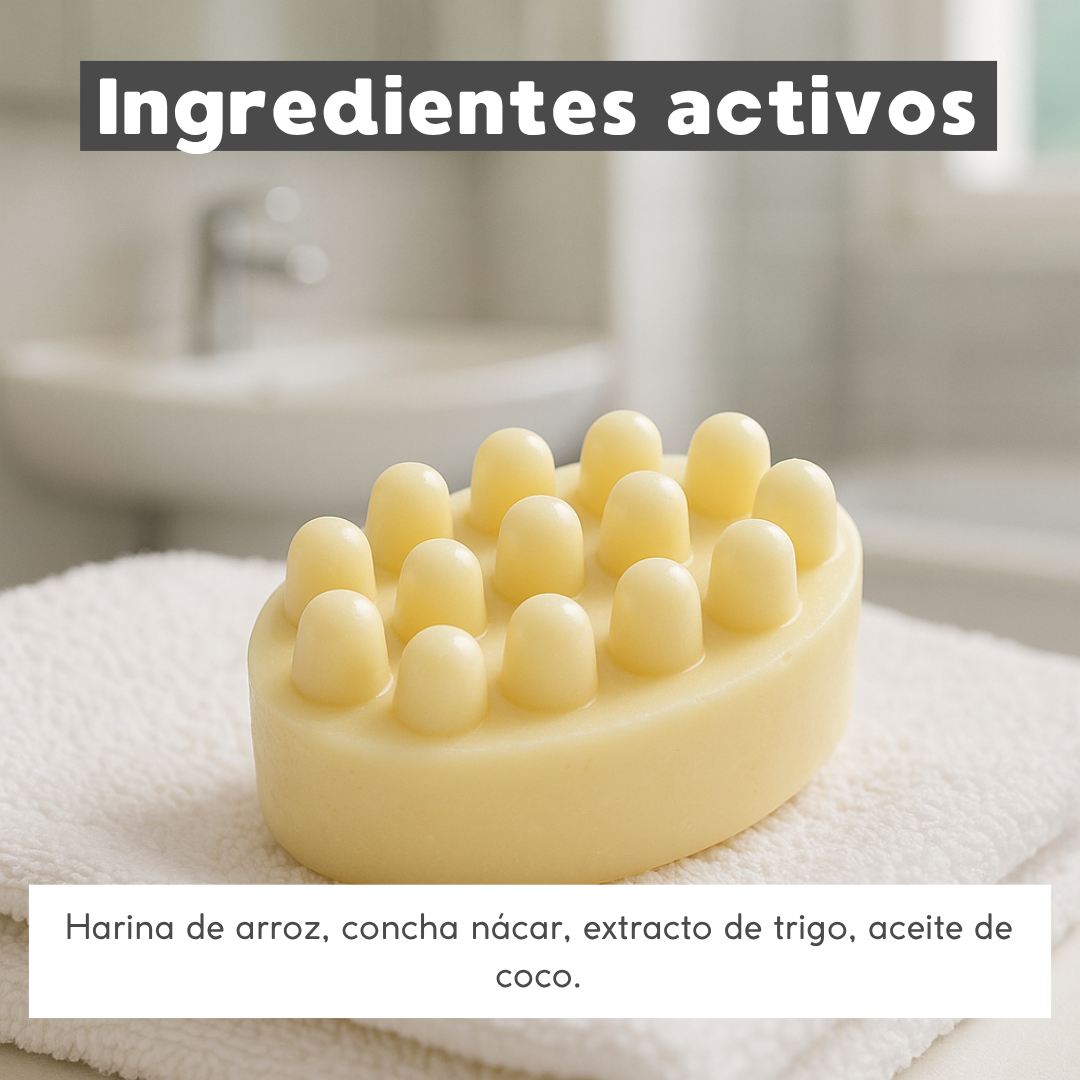 Glowé bar. Jabón exfoliante facial/corporal en barra con Arroz y Concha Nácar.