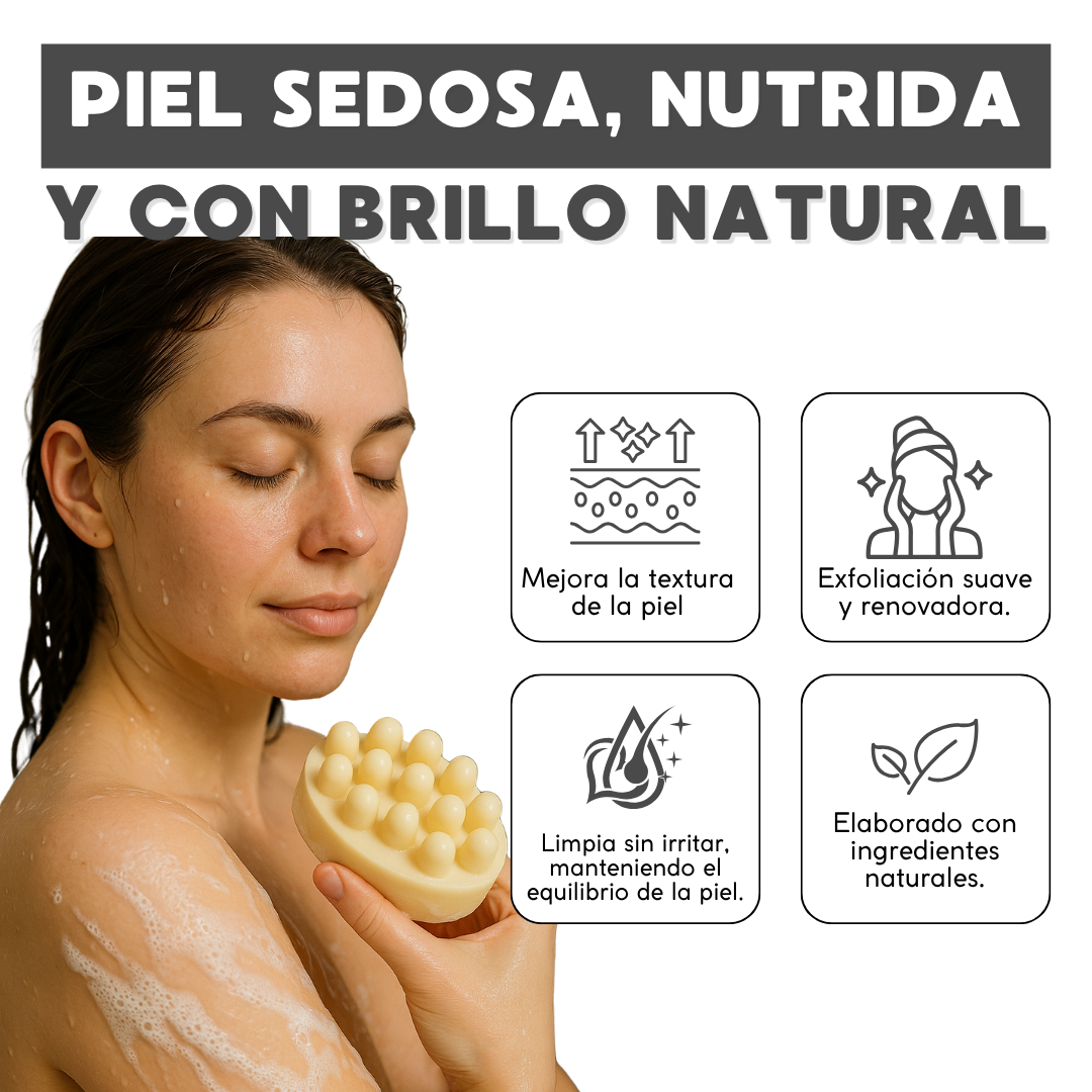 Glowé bar. Jabón exfoliante facial/corporal en barra con Arroz y Concha Nácar.