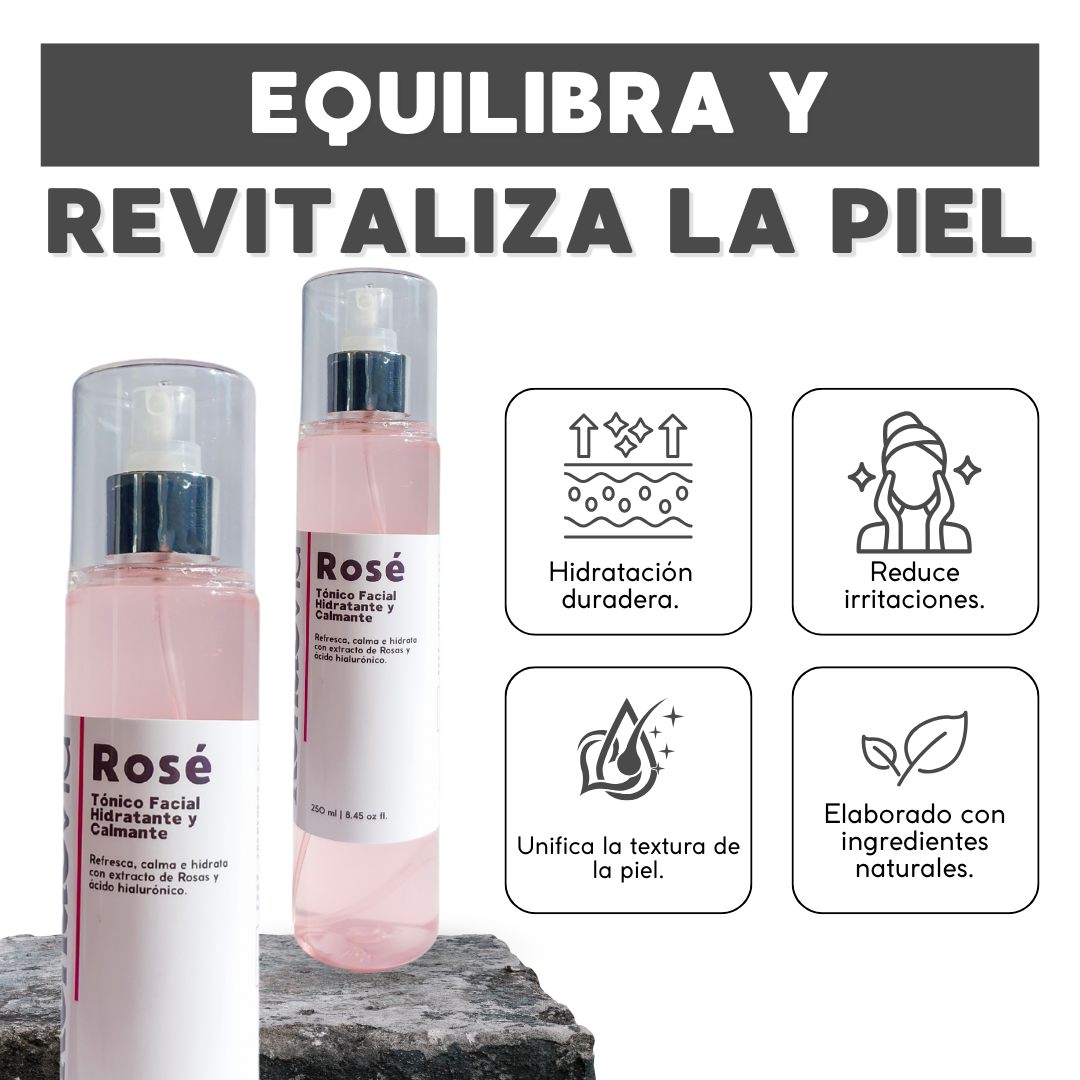 Rosé. Tónico facial de rosas, hidratante y calmante.