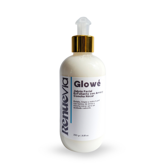 Glowé. Jabón facial exfoliante con arroz y concha nácar.